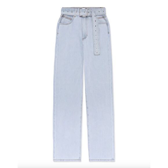 WeWoreWhat Cut Out Straight Leg Indigo Denim Jean High Waist Belted Grunge US 26 - Picture 2 of 16